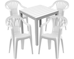 Tuingarnituur 5-delig - Bistro set - Buiten dineren - Weerbestendig kunststof - 78x78cm tafel - Wit