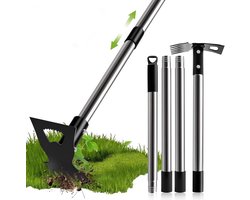 Tuingereedschap - Onkruidtrekker met lange steel - Handmatige onkruidverwijderaar - 2 in 1 Multifunctionele schoffel - Onkruidschep/tuinhark - 148 cm - Afneembaar - Voor tuinen, gazons, terrassen en moestuinen