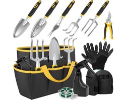 Tuingereedschap Set 11 stuks - Heavy Duty Tuingereedschap Kit met Waterdichte Tote Bag - Roestbestendige Tuin Troffel Set met Ergonomische Handgrepen - Tuingeschenken voor Mannen & Vrouwen