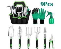 Tuingereedschap Set 9-Delig – Aluminium Tuingereedschapset met Draagtas – Snoeischaar, Schep, Hark & Meer – Tuinieren