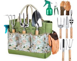 Tuingereedschap Set 9-delig - Tuinset met Snoeischaar, Handschoenen, Gieter en Beukenhouten Handgrepen - RVS Tuingereedschap voor Planten, Verpotten en Snoeien - Cadeau voor Tuinliefhebbers
