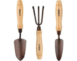 Tuingereedschapset - 3-delige set - geschikt voor planten en onderhoud - hout