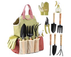 Tuingereedschapset, 9-delige, robuuste handgereedschapset voor in de tuin, inclusief een duurzame opbergtas. De roestbestendige tuingereedschapset is een ideaal cadeau voor zowel mannen als vrouwen.