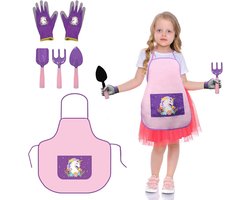 Tuingereedschapset voor kinderen - 5-delige tuinset met schort, handschoenen, hark en schep - Ideaal voor buitenactiviteiten en leren tuinieren