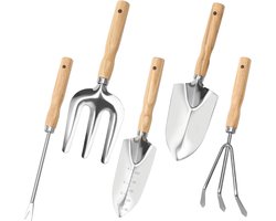 Tuingereedschapsset - 5-delig - geschikt voor tuinieren - roestvrijstaal - compact