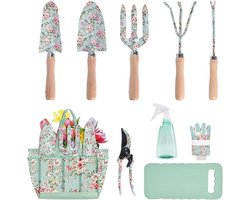 Tuingereedschapsset Bloemenpatroon - Tuinaccessoires Vrouwen - Tuinonderhoud - Roestvrij Staal - 36 x 18 x 10.5 cm - Multicolor