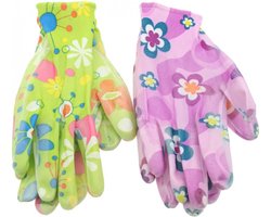 Tuinhandschoenen - Dames - Bloemmotief - One Size - Polyester - Goede Grip - Elastische band bij de pols - Voordeelverpakking 2 paar Limegroen