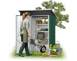 Tuinhok - Metaal Verzinkt Staal - 2 m³ - Afmeting 138x75x162 cm - Schuin Dak - Met Ventilatieopening & Sluitgrendel - Voor Tuin & Erf - Groen - NAIZY