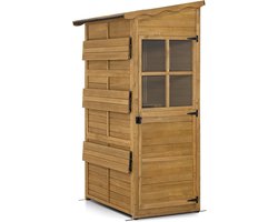 Tuinhuis hout 201 x 120 x 86 cm – weerbestendige tuinberging met 3 planken en inklapbare werkbladen – begaanbare tuinkast voor gereedschap, balkon en terras – natuur – Urbanhome