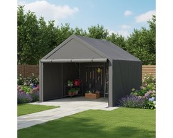 Tuinhuis met Schuin Dak – Gereedschapsschuur - 305x296x233 cm - Outdoor Tuinopslag - Voor Achtertuin, Terras en Grasveld - Weerbestendig - Grijs