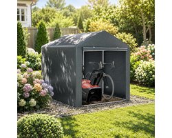 Tuinhuis met Schuin Dak – Gereedschapsschuur - Multifunctionele tuinhuis - Fietsschuur - 160 x 218 x 172 cm - Outdoor Tuinopslag - Voor Achtertuin, Terras en Grasveld - Weerbestendig - Grijs