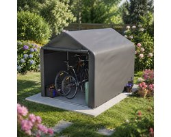 Tuinhuis met Schuin Dak– Metalen Gereedschapsschuur - 160x220x165 cm - Outdoor Tuinopslag - Voor Achtertuin, Terras en Grasveld - Weerbestendig - Grijs