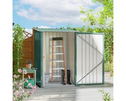 Tuinhuis Metaal, Metalen Schuurtje, Tuinberging Metaal, Gereedschapshok, Metalen Tuinschuur Met Lessenaarsdak, Afsluitbare Deur, Voor Buitengebruik, 100X103X160 Cm, Groen