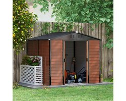 Tuinhuis Metaal, Metalen Schuurtje, Tuinberging Metaal, Gereedschapshok, Tuinschuur 4.4 m², Met Lessenaarsdak, Schuifdeur, Fundering, 240 X 206 X 198 Cm, Gemaakt Van Gegalvaniseerd Staal, Weerbestendig, Voor In De Tuin, Teak