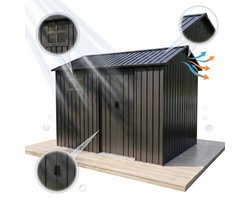 Tuinhuis metaal-Metalen Tuinhuis - 243x171 cm (4,17 m²) - Verzinkt Staal - Schuifdeur met Raam & Ventilatie - Weerbestendig - Zwart