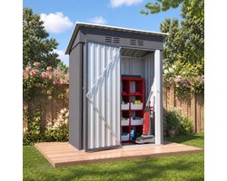 Tuinhuis – Metalen Gereedschapsschuur - 141x72x182 cm - Outdoor Tuinopslag - Voor Achtertuin, Terras en Grasveld - Weerbestendig - Grijs