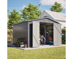 Tuinhuis Ruime Opbergruimte – 300 x 252 x 191 cm – Gegalvaniseerd Staal – Grijs Antraciet – Voor Gereedschap En Fietsen – Met Zadeldak