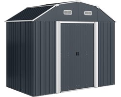 Tuinhuis – Tuinhuisopslag – Tuinhok – Berging – Schuur – Donkergrijs – Weerbestendig Kunststof – Dubbele Deuren Met Ramen – 238x132x198,5 cm