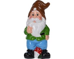 Tuinkabouter beeld Otto met bruine muts en paddenstoel 20 cm - Tuindecoratie/tuinversiering kabouters beelden