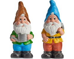 Tuinkabouter beeldjes - set van 2x - Keramiek - 24.5 cm - blauw/bruin