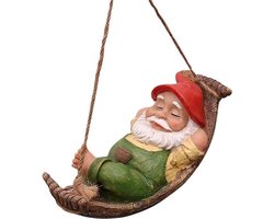 Tuinkabouter hangmat dwergen-B tuindecoratie voor buiten 18 cm weerbestendig balkon terras