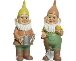 Tuinkabouter set 2x - tuinierende kabouters - kunststeen - H29 cm