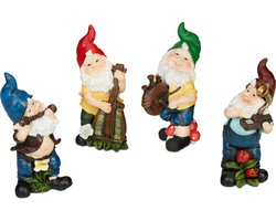 tuinkabouter set van 4 - weerbestendig - mini - 15 cm - buiten - polyresin