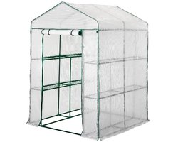 Tuinkas 140x140x200 cm met 3 Etages – Broeikas / Kweektent / Tomatenkas / Komkommerkas – Waterdichte PE Folie – Stalen Frame & Plantenhouders – Serre / Kweekkas / Foliekas voor Buiten