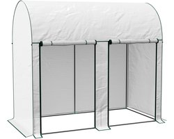 Tuinkas 2 m² tomatenkas afmetingen: 2 l x1 b x 1,78 h m, 2 roldeuren met ritssluiting, PE-staal, hoge dichtheid, 140 g/m², uv-bescherming, wit