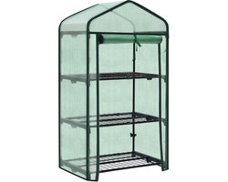 Tuinkas - Balkonkas - Foliekas - Bloemen&Plantenkas - Winterbestendige Buitentuin - Ideaal Voor Balkon&Patio - Oprolbare Deur - 3 Metalen Planken - L69 x B49 x H125 CM - Groen
