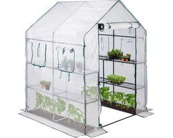 tuinkas - begaanbaar - 4 ramen - 2 rekken - 2 m² - folie - 190 x 140 x 140 cm - transparant