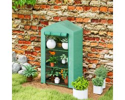 Tuinkas met 3 Planken en Oproldeur – Compacte Mini Kas 69x49x125 cm – PVC Hoes & Metalen Frame – Ideaal voor Balkon en Tuin