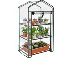 Tuinkas met 3 schappen en 1 deur met ritssluiting voor het kweken van planten, 59x39x127 cm, transparant