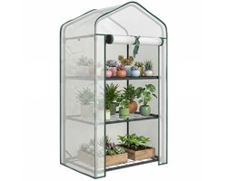 Tuinkas met 3 schappen en 1 deur met ritssluiting voor het kweken van planten, 59x39x127 cm, wit