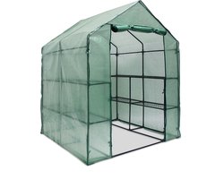 tuinkas met rekken - 8 plateaus - staal - begaanbaar - PE-folie - 195 x 140 x 140 cm - tomatenkas