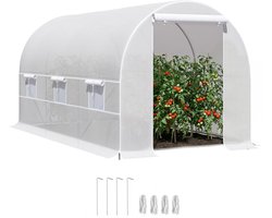 Tuinkas tunnel, 8 m², broeikas voor de tuin, 400 x 200 x 200 cm, met metalen frame, 1 deur en 6 ramen, voor buiten, groenten, fruit, PE-zeil met hoge dichtheid, 140 g/m², wit