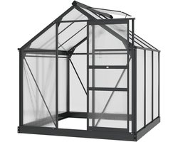 Tuinkas van polycarbonaat van 3,6 m², aluminium tuinkas van 190 x 192 x 201 cm, UV-bestendig, met versterkte fundering, regengoot, dakraam en schuifdeur，zwart