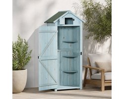 Tuinkast – 77 x 54,2 x 179 cm – Hout – Lichtblauw – Met Planken En Venster – Voor Tuin En Terras