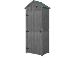 Tuinkast 77×54,2×179 cm, grijs en groen hout, buitenkast en tuinschuur voor gereedschap, opbergkast voor tuin, eenvoudig ontwerp, praktisch en decoratief voor tuin, binnenplaats en terras, voor tuingereedschap en buitenartikelen