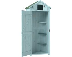 Tuinkast 77×54,2×179 cm lichtblauw+groen, hout, tuinhuisje, opbergkast voor buiten, kast voor tuingereedschap, stevig en duurzaam, eenvoudig ontwerp, praktisch en mooi, voor tuin, terras en balkon