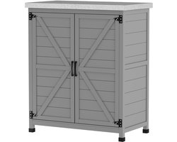 Tuinkast 79 x 43 x 92 cm, Grijs, Buitenkast Van Massief Hout En Staal Met Werkblad En Opbergruimte, Gereedschapskast Tuinopbergkast Opbergkast, Buitenopbergkast Tuinwerktafel Werktafel Tuinmeubel En Buitenmeubel Voor Tuinbenodigdheden