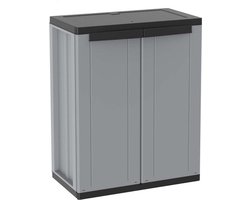 Tuinkast Buiten Kunststof – Weerbestendige Tuinberging met Verstelbaar Legbord – Afsluitbaar – Compact – Grijs/Zwart