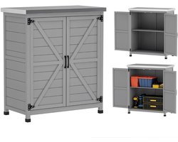 Tuinkast, buitenkast met werkblad, gereedschapskast, massief hout, staal, 79B x 43T x 92H cm, grijs