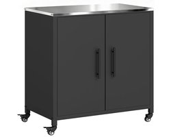 Tuinkast - Buitenkast - Opbergkasten - Tuinhuis - Tuinschuur - met Afneembaar RVS Werkblad en Magnetische Planken - Gereedschapskast - Tuinberging - Weerbestendig - voor Buiten, Tuin & Balkon - Zwart