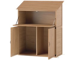 Tuinkast Hout - Buitenkast met Uitklapbare Tafel en Dak - Opbergkasten - Tuinhuis - Tuinschuur - Gereedschapskast - Tuinberging - Weerbestendig - voor Buiten, Tuin & Balkon - Bruin - 110x54x136 cm