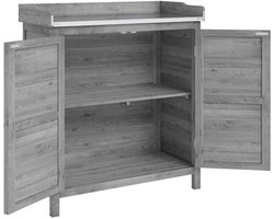 Tuinkast Hout - Buitenkast met Werkblad en Planken - Opbergkasten - Tuinhuis - Tuinschuur - Gereedschapskast - Tuinberging - Weerbestendig - voor Buiten, Tuin & Balkon - Grijs