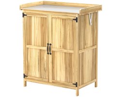 Tuinkast Hout - Buitenkast met Werkblad - Opbergkasten - Tuinhuis - Tuinschuur - Gereedschapskast - Tuinberging - Weerbestendig - voor Buiten, Tuin & Balkon - Hout en Roestvrij Staal - Natuurlijk Hout