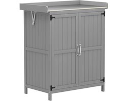 Tuinkast Hout - Buitenkast met Werkblad - Opbergkasten - Tuinhuis - Tuinschuur - Gereedschapskast - Tuinberging - Weerbestendig - voor Buiten, Tuin & Balkon - Hout en Roestvrij Staal - Grijs