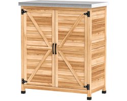 Tuinkast Hout - Buitenkast - Opbergkasten - Tuinhuis - Tuinschuur - met Werkblad en Planken - Gereedschapskast - Tuinberging - Weerbestendig - voor Buiten, Tuin & Balkon - Sparrenhout - Gegalvaniseerd Staal