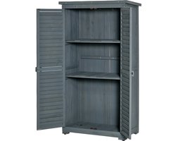 Tuinkast hout - Opbergkasten met deuren - Tuinhuis - Tuinschuur - Schuur voor gereedschap - Grijs - 87 x 46,5 x 160 cm
